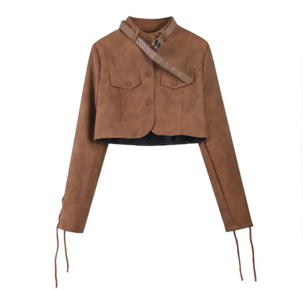 Chaqueta Lasvin Silueta Recta Marrón Cálido Alta Cintura