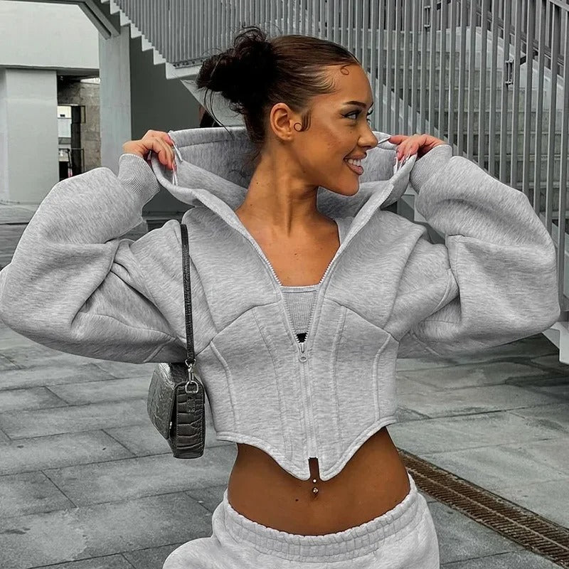 Chaqueta Varsity Silueta Minimalista Gris Para Mujer