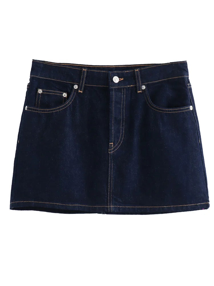 Falda Mini Índigo Moderna de Denim Silueta Suave Textura