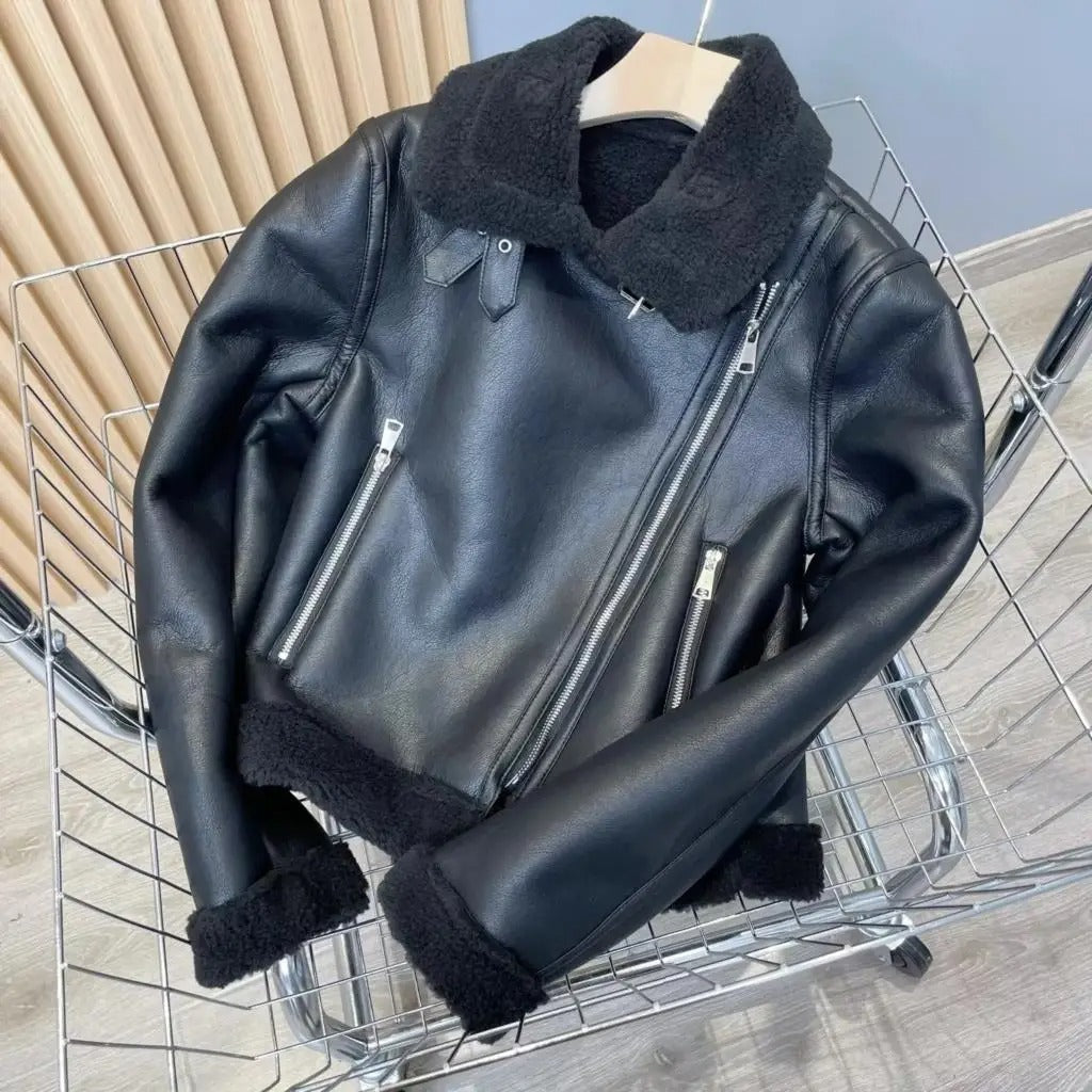 Chaqueta de Cuero Rasbol Mujer Silueta Minimalista Calidez