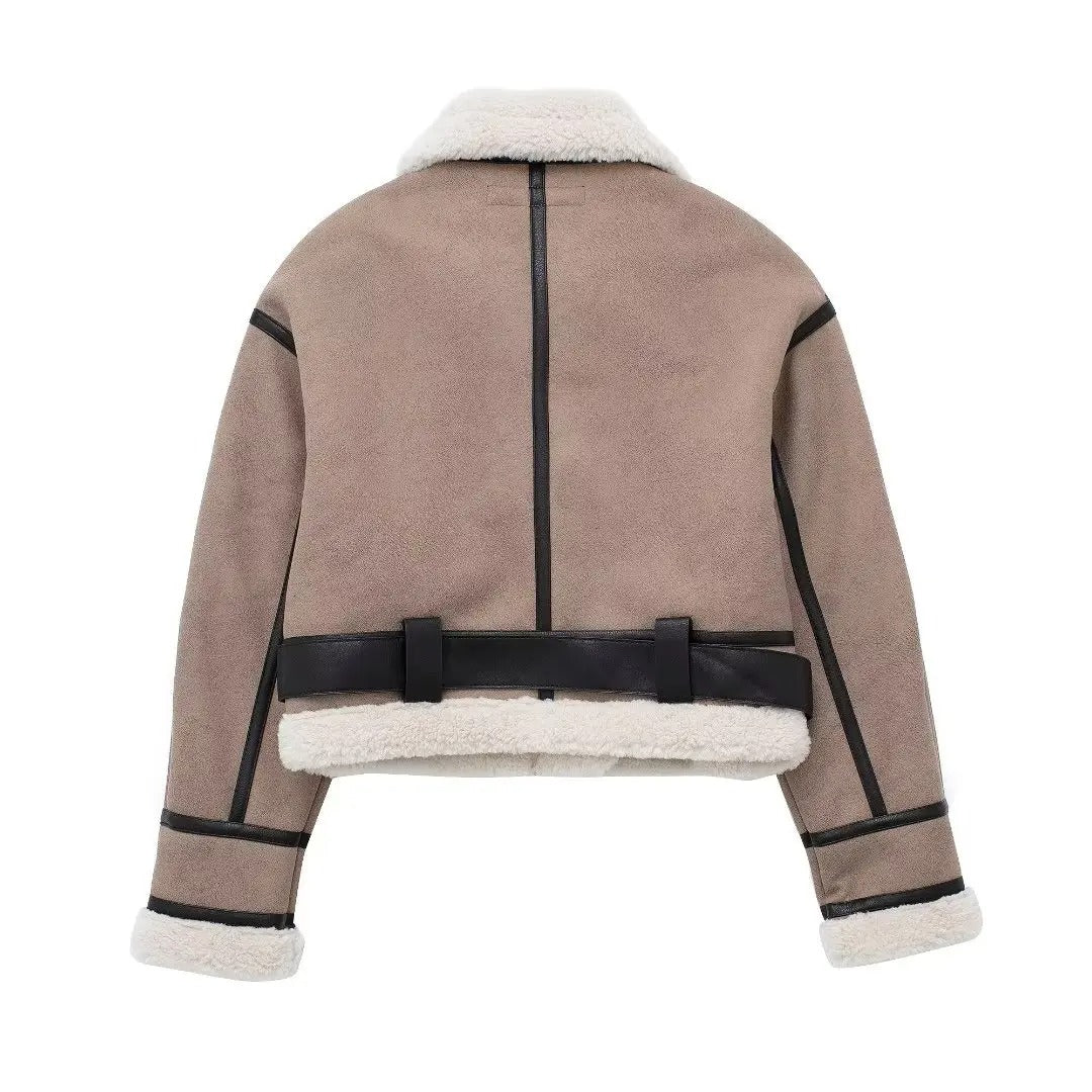 Chaqueta Wintsor Marrón Mate Con Cuello Alto Y Forro Suave