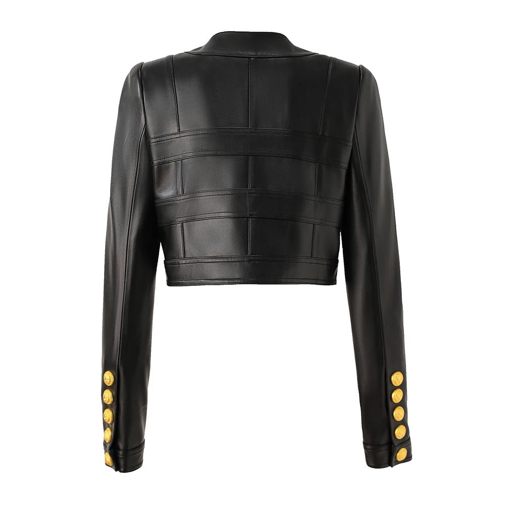 Chaqueta de Cuero Glays con Líneas Modernas y Tonos Zafiro