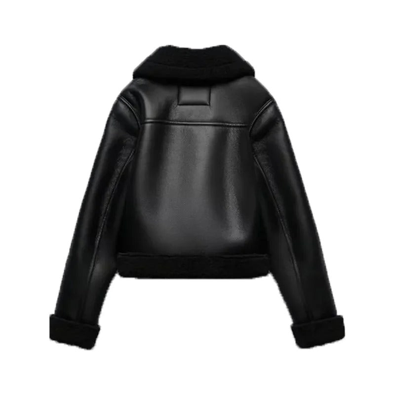 Chaqueta de Cuero Rasbol Mujer Silueta Minimalista Calidez