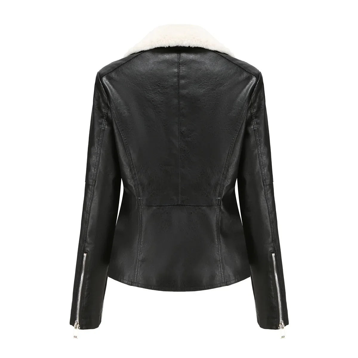 Cazadora De Cuero Salton Cuello De Pelo Blanco Elegante