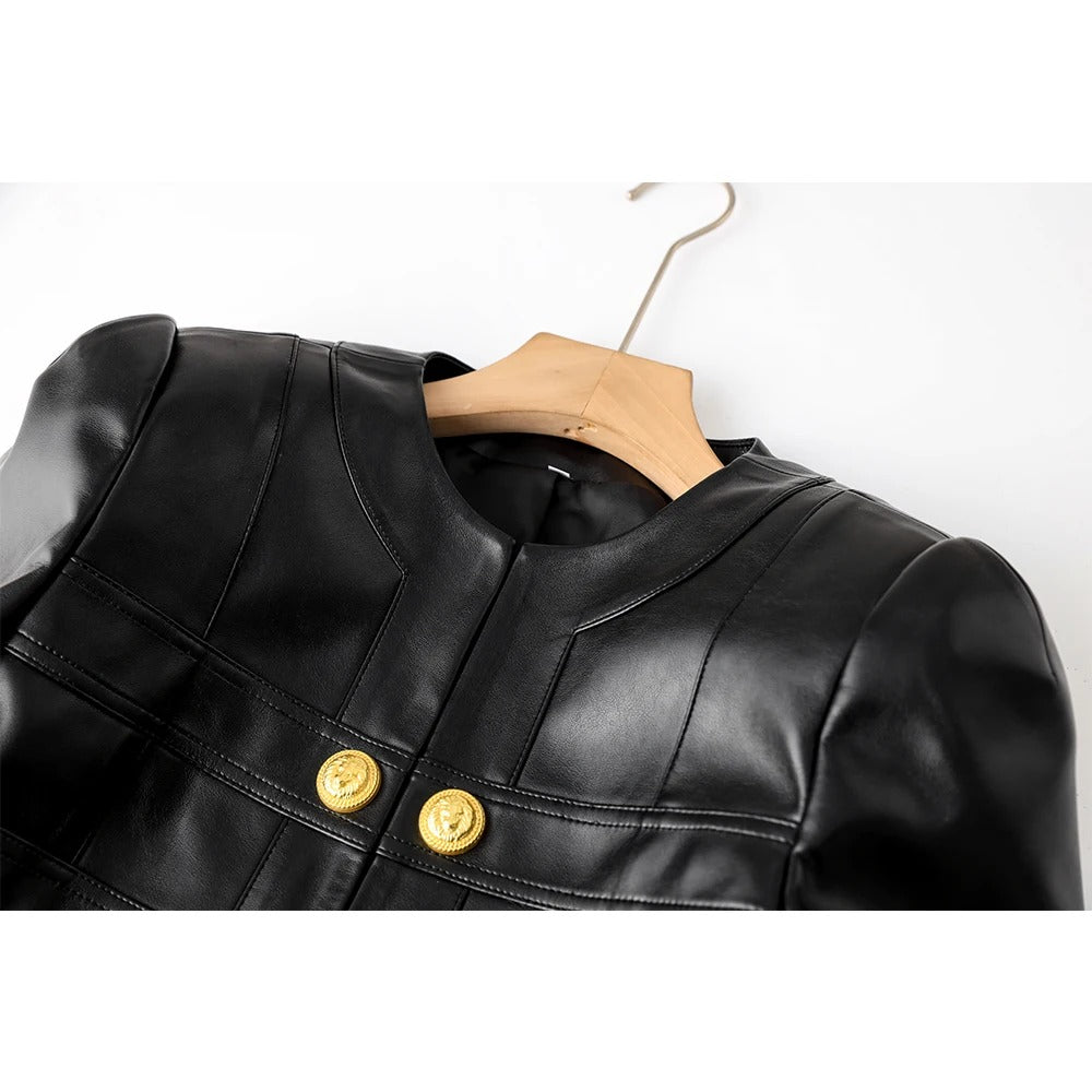 Chaqueta de Cuero Glays con Líneas Modernas y Tonos Zafiro