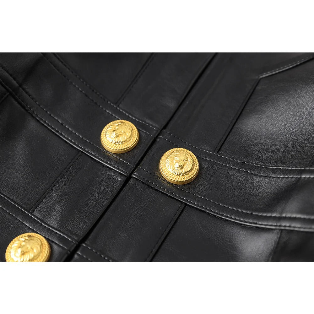 Chaqueta de Cuero Glays con Líneas Modernas y Tonos Zafiro