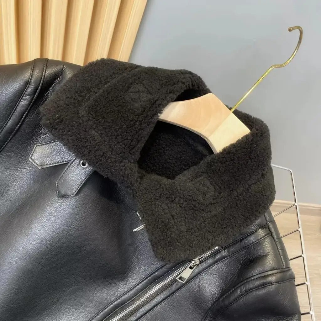 Chaqueta de Cuero Rasbol Mujer Silueta Minimalista Calidez