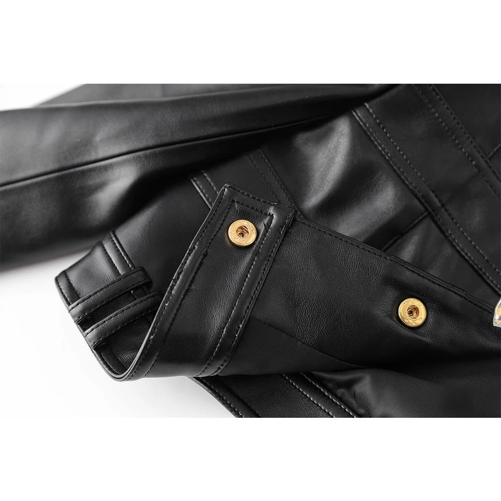 Chaqueta de Cuero Glays con Líneas Modernas y Tonos Zafiro