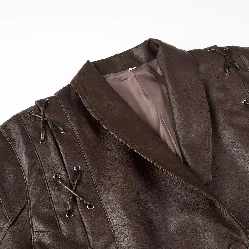 Chaqueta de Cuero Viblans con Cuello Chal y Cinturón