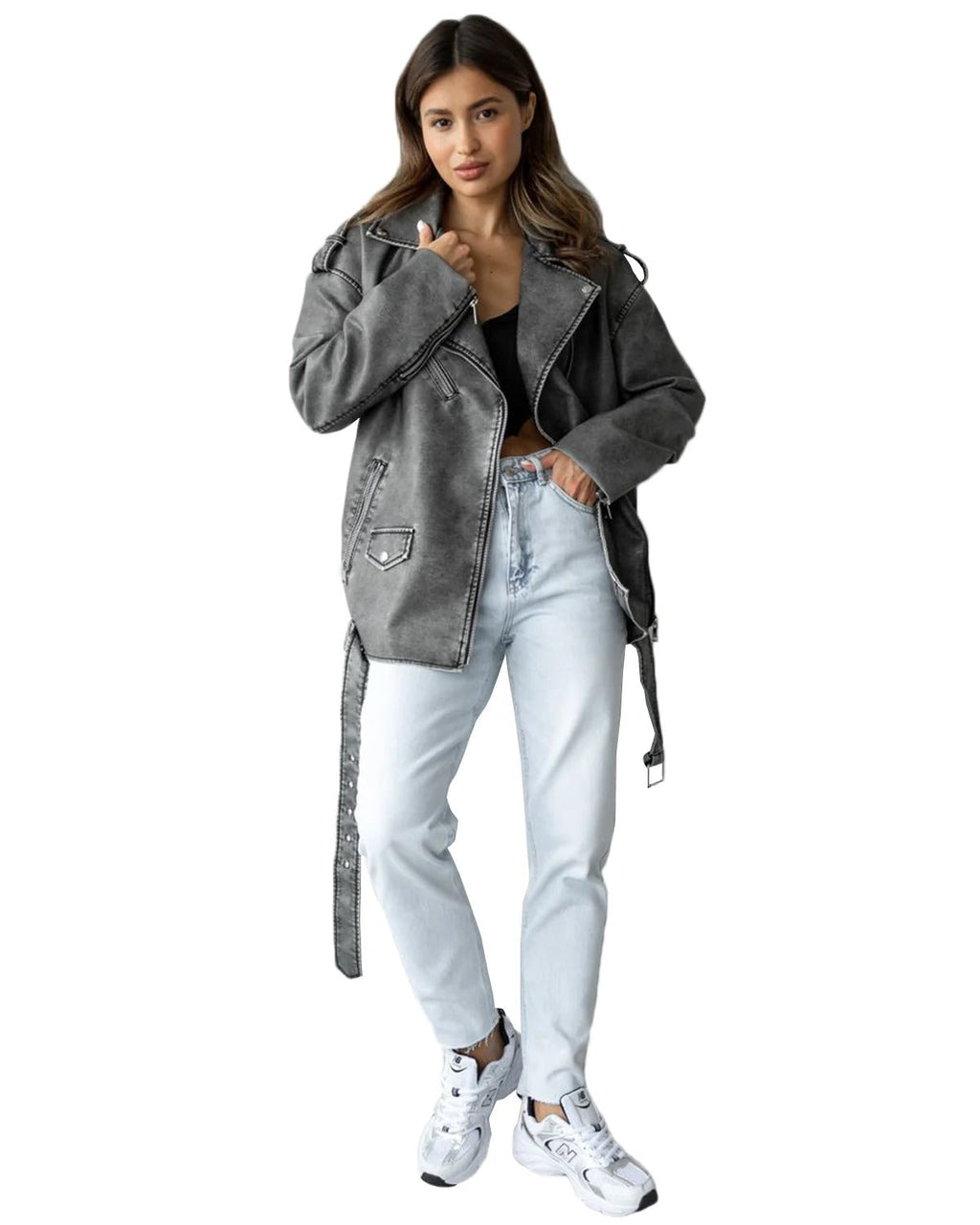 Bilker Chaqueta Biker Cuero Cremallera Asimétrica Gris