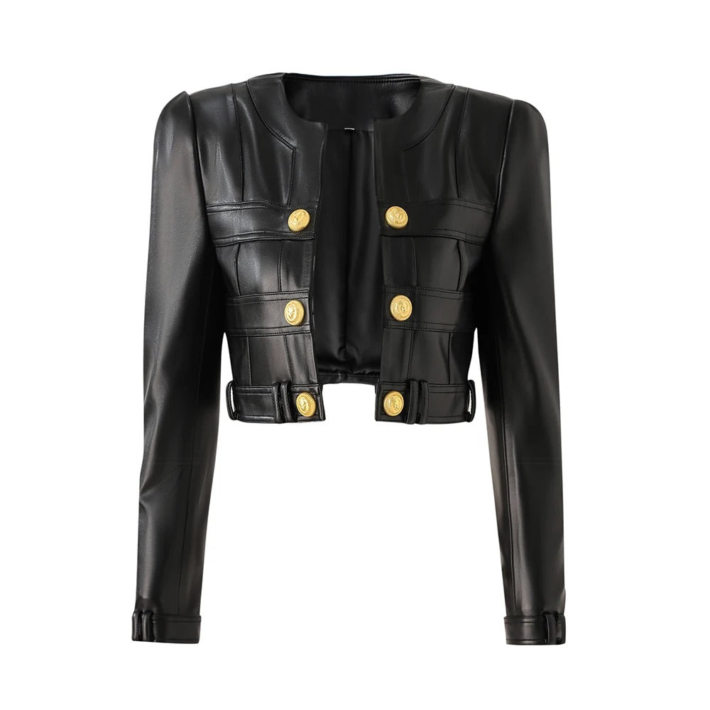 Chaqueta de Cuero Glays con Líneas Modernas y Tonos Zafiro