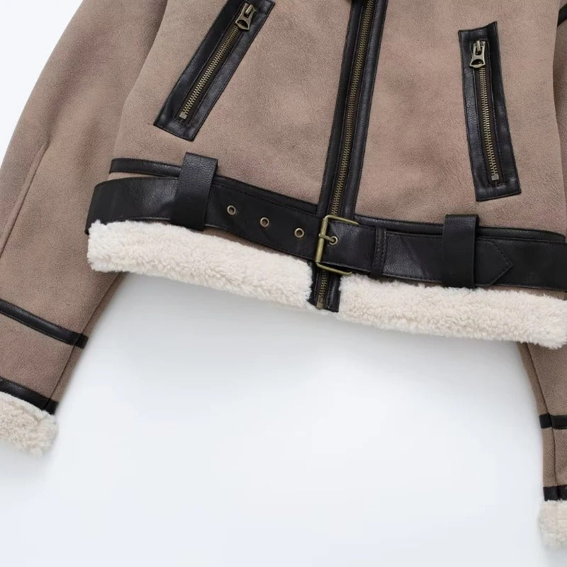 Chaqueta Wintsor Marrón Mate Con Cuello Alto Y Forro Suave