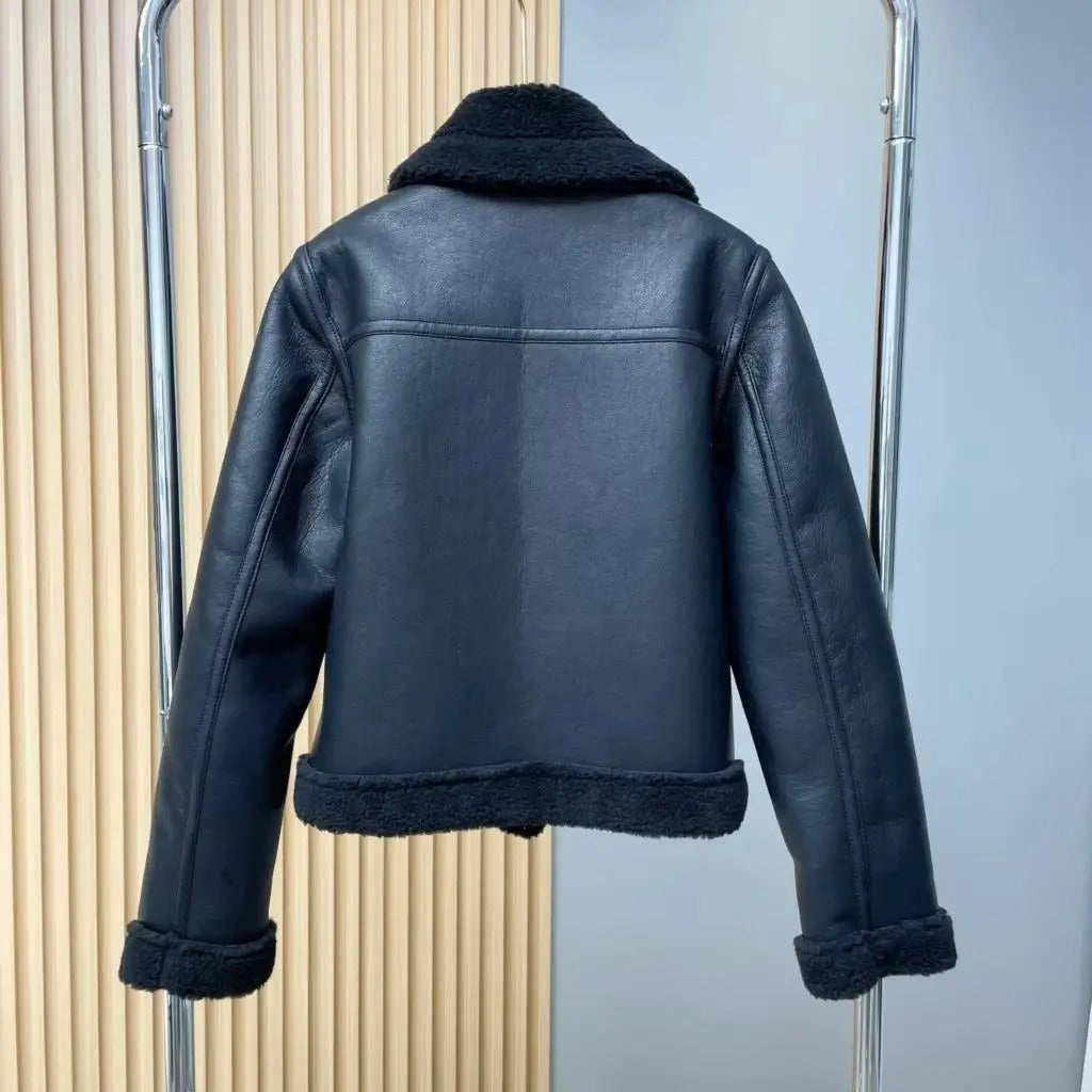 Chaqueta de Cuero Rasbol Mujer Silueta Minimalista Calidez