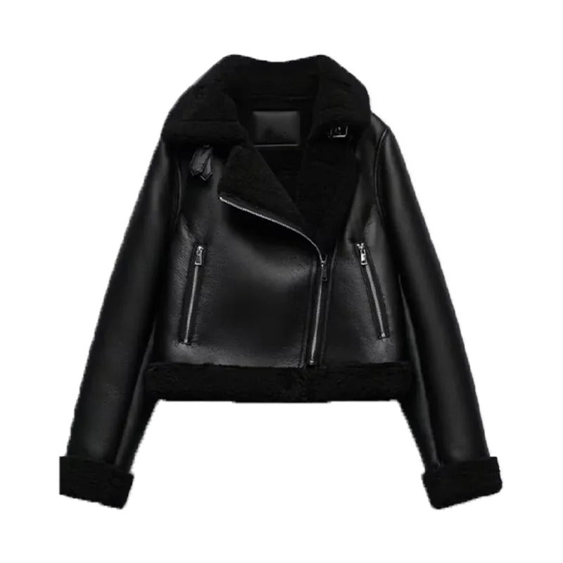 Chaqueta de Cuero Rasbol Mujer Silueta Minimalista Calidez