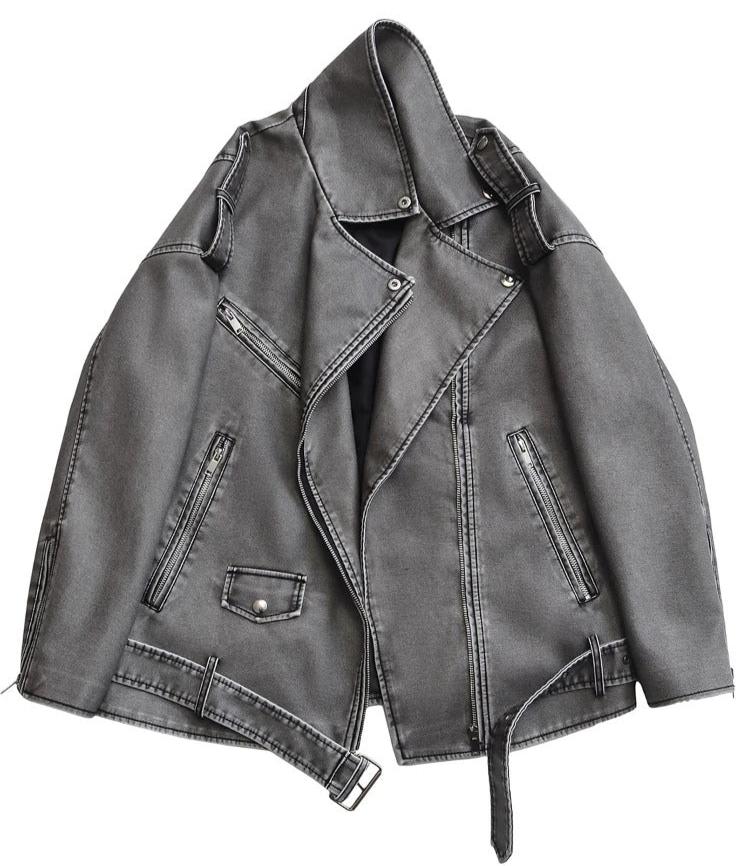 Bilker Chaqueta Biker Cuero Cremallera Asimétrica Gris