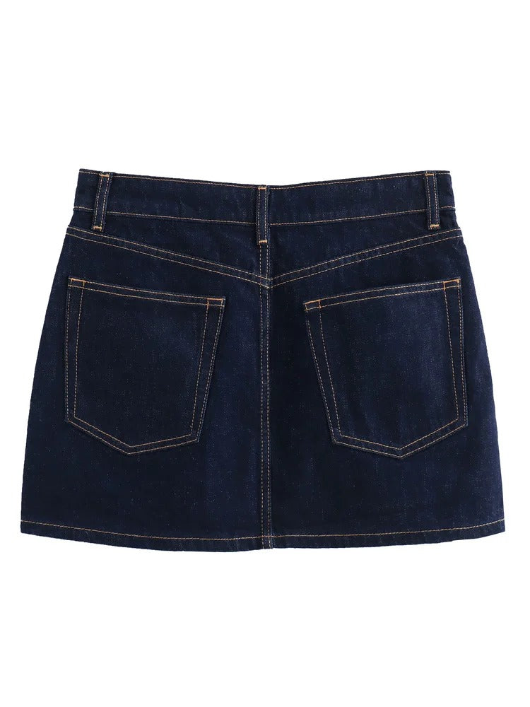 Falda Mini Índigo Moderna de Denim Silueta Suave Textura