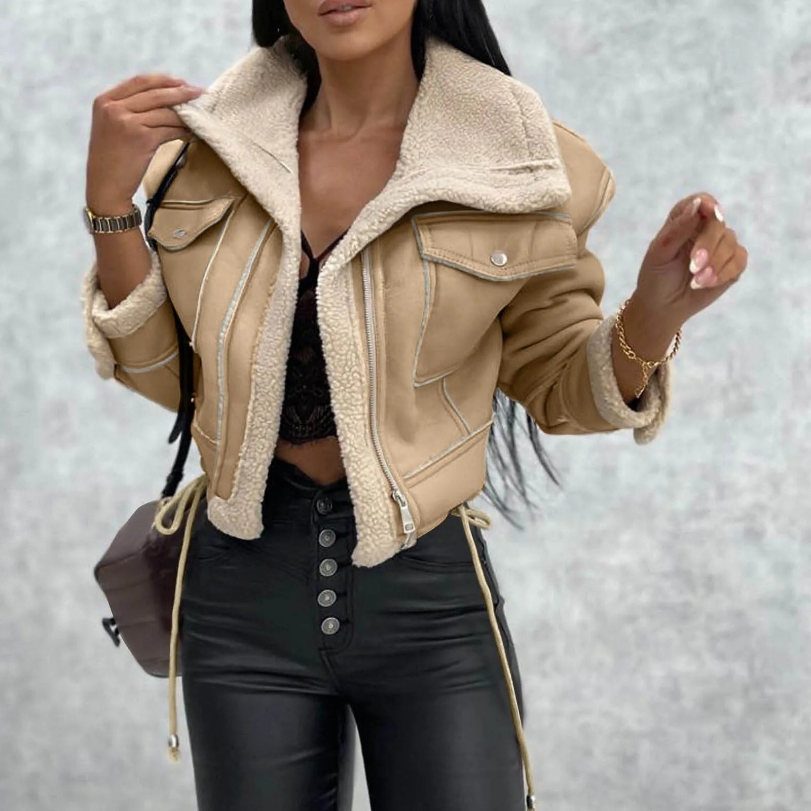 Chaqueta De Cuero Elax Con Forro De Felpa Invierno Urbano