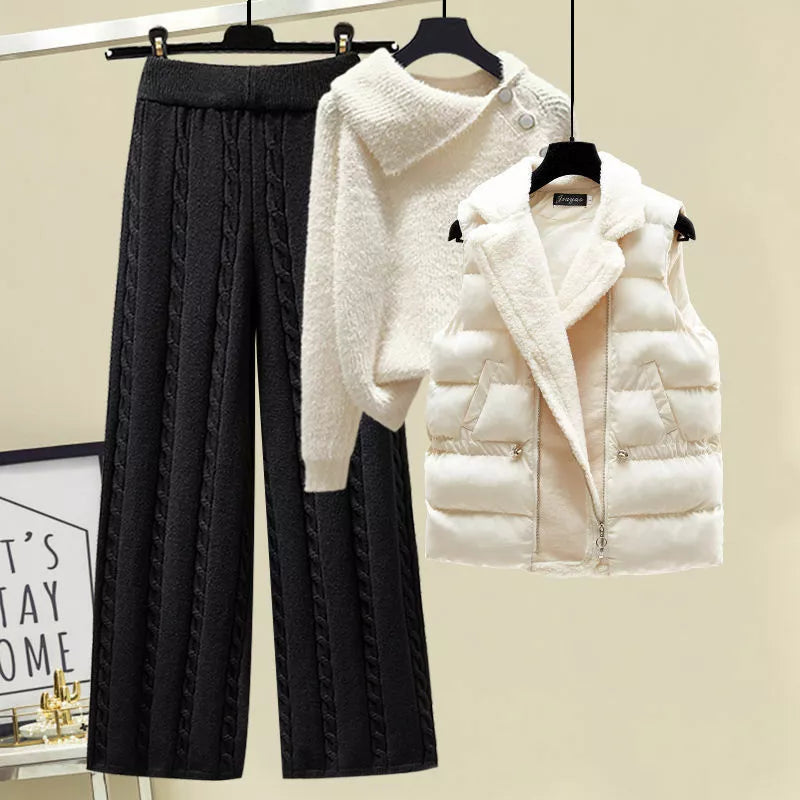 Conjunto Invierno Tres Piezas Punto Pantalón Chaleco Lana