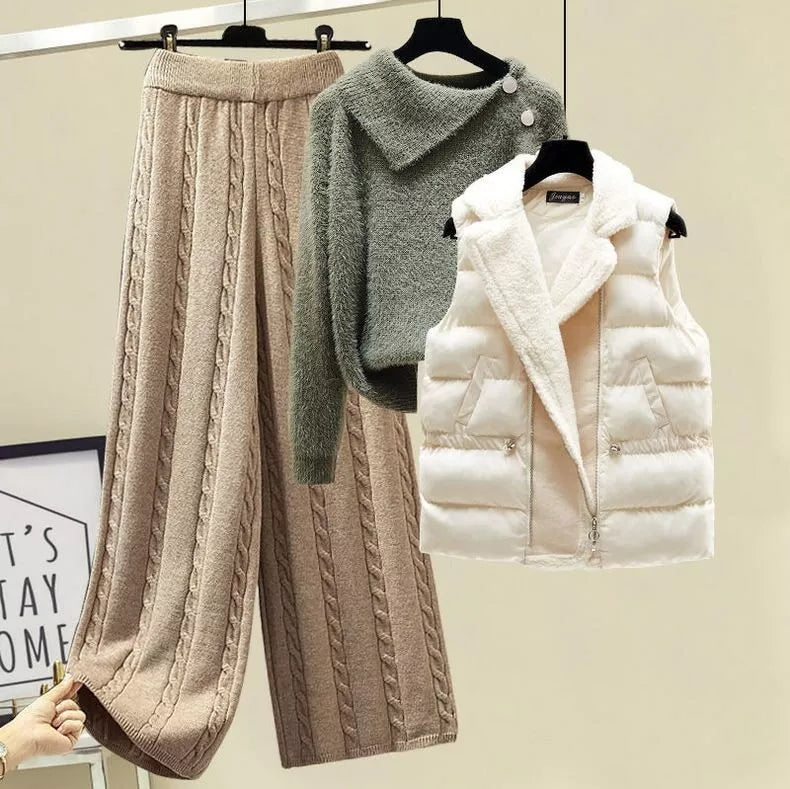 Conjunto Invierno Tres Piezas Punto Pantalón Chaleco Lana