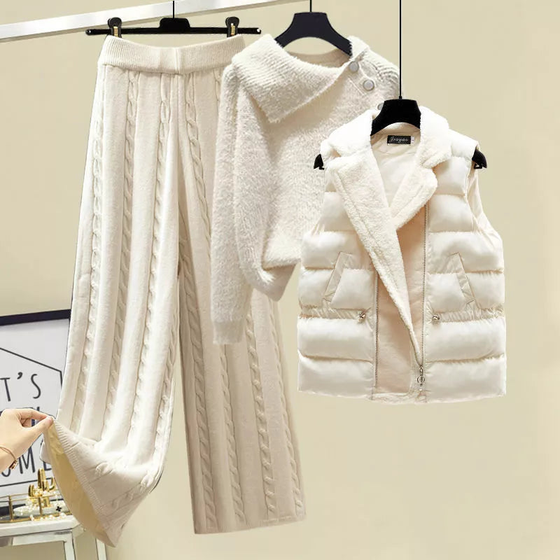 Conjunto Invierno Tres Piezas Punto Pantalón Chaleco Lana