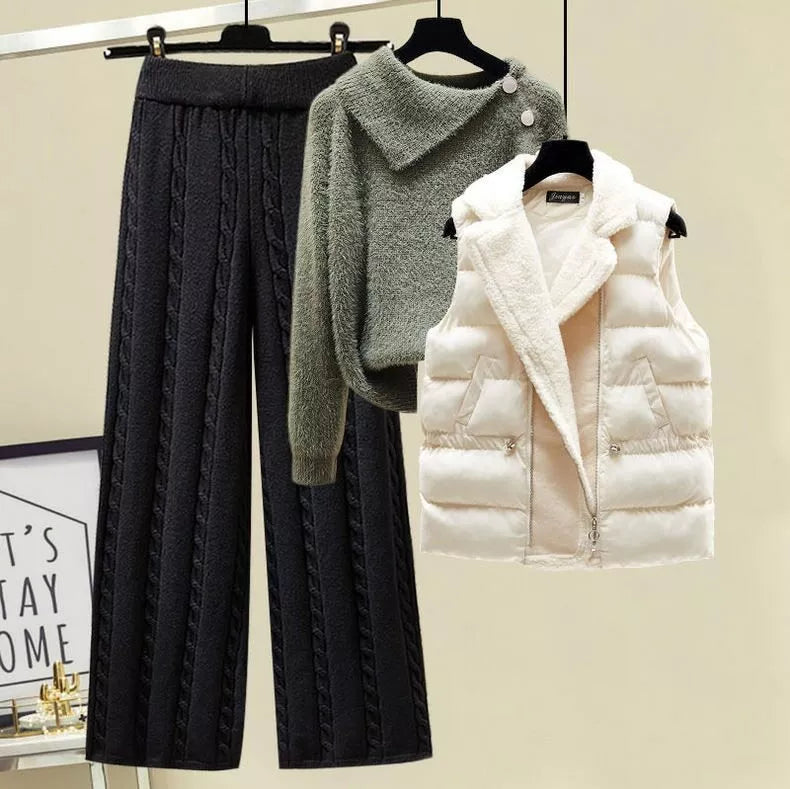 Conjunto Invierno Tres Piezas Punto Pantalón Chaleco Lana