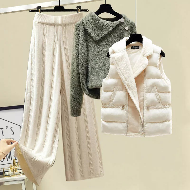 Conjunto Invierno Tres Piezas Punto Pantalón Chaleco Lana