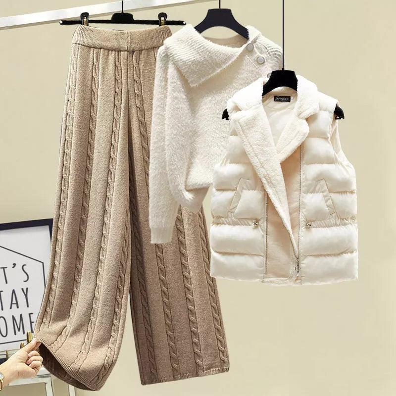 Conjunto Invierno Tres Piezas Punto Pantalón Chaleco Lana